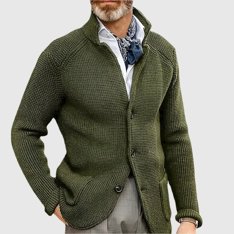 Nathan | Cardigan pour Homme Boutonné Tricot Côtelé Coupe Ajustée - Mousse