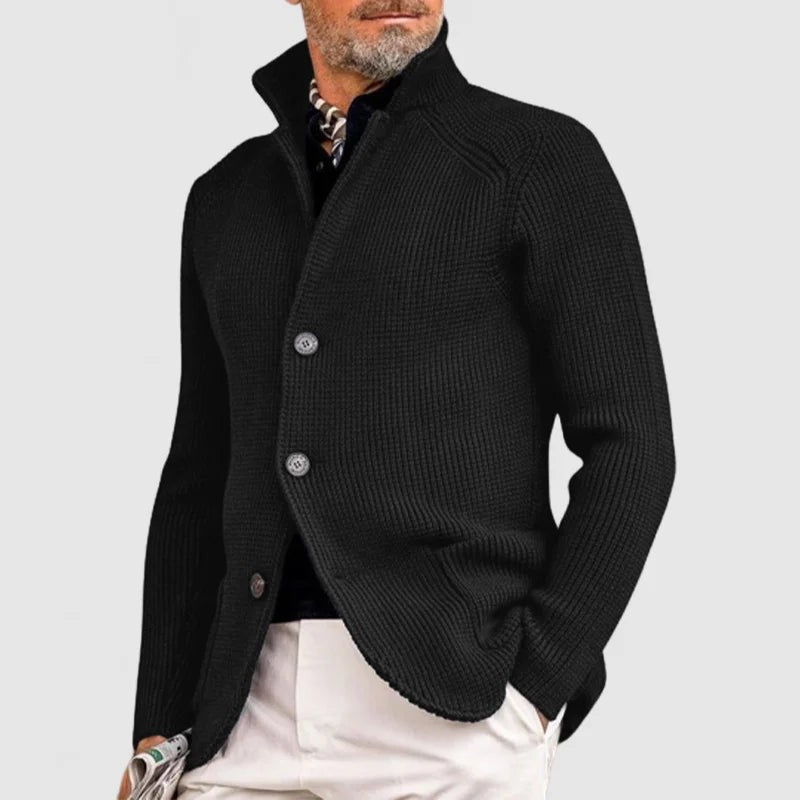 Nathan | Cardigan pour Homme Boutonné Tricot Côtelé Coupe Ajustée - Noir