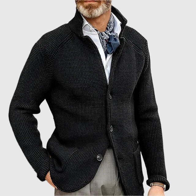 Nathan | Cardigan pour Homme Boutonné Tricot Côtelé Coupe Ajustée - Noir