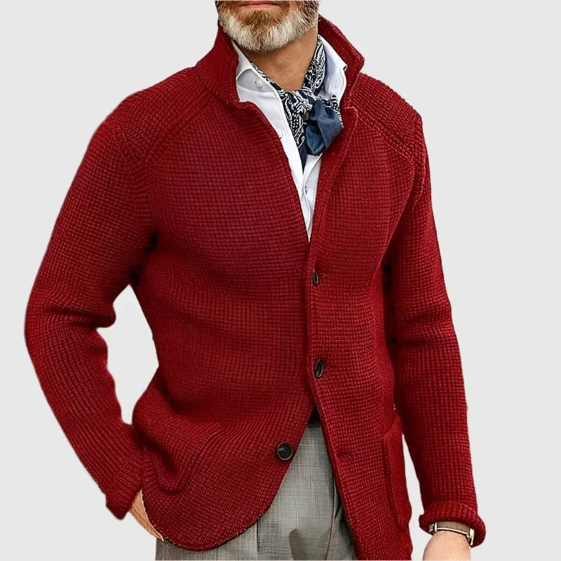 Nathan | Cardigan pour Homme Boutonné Tricot Côtelé Coupe Ajustée - Rouge