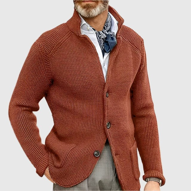 Nathan | Cardigan pour Homme Boutonné Tricot Côtelé Coupe Ajustée - Rouge