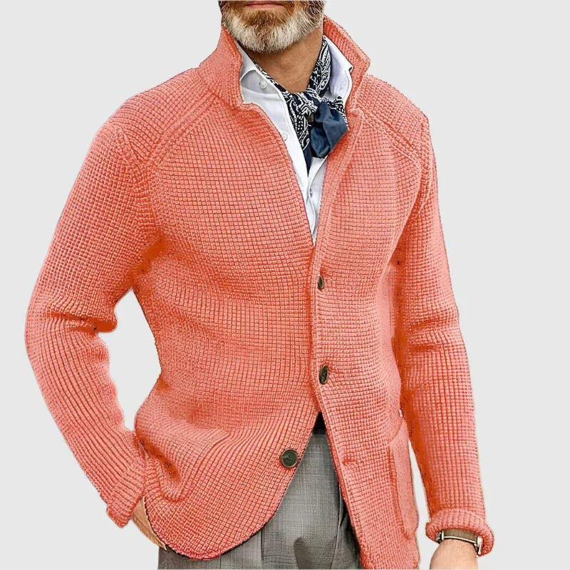 Nathan | Cardigan pour Homme Boutonné Tricot Côtelé Coupe Ajustée - Saumon