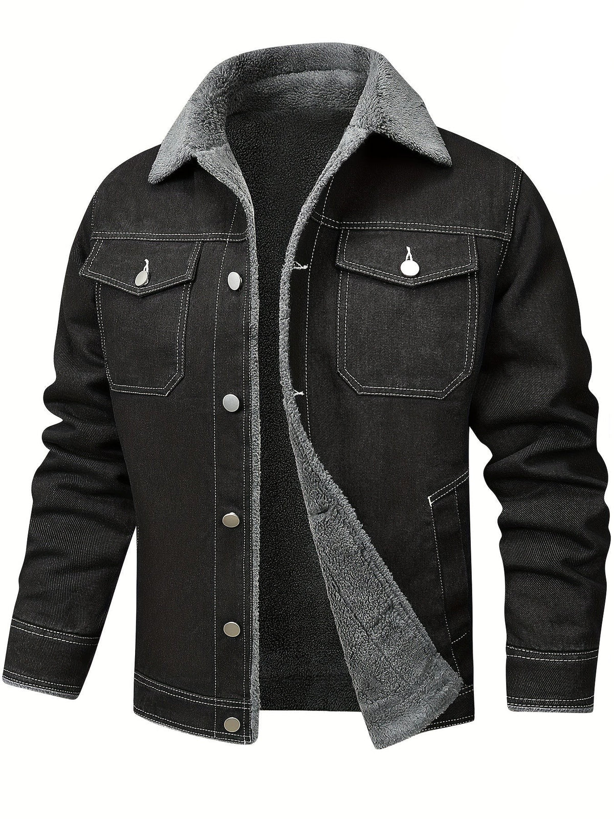 Nathan | Veste pour Homme Coton Unie Manches Longues Col à Revers - Noir