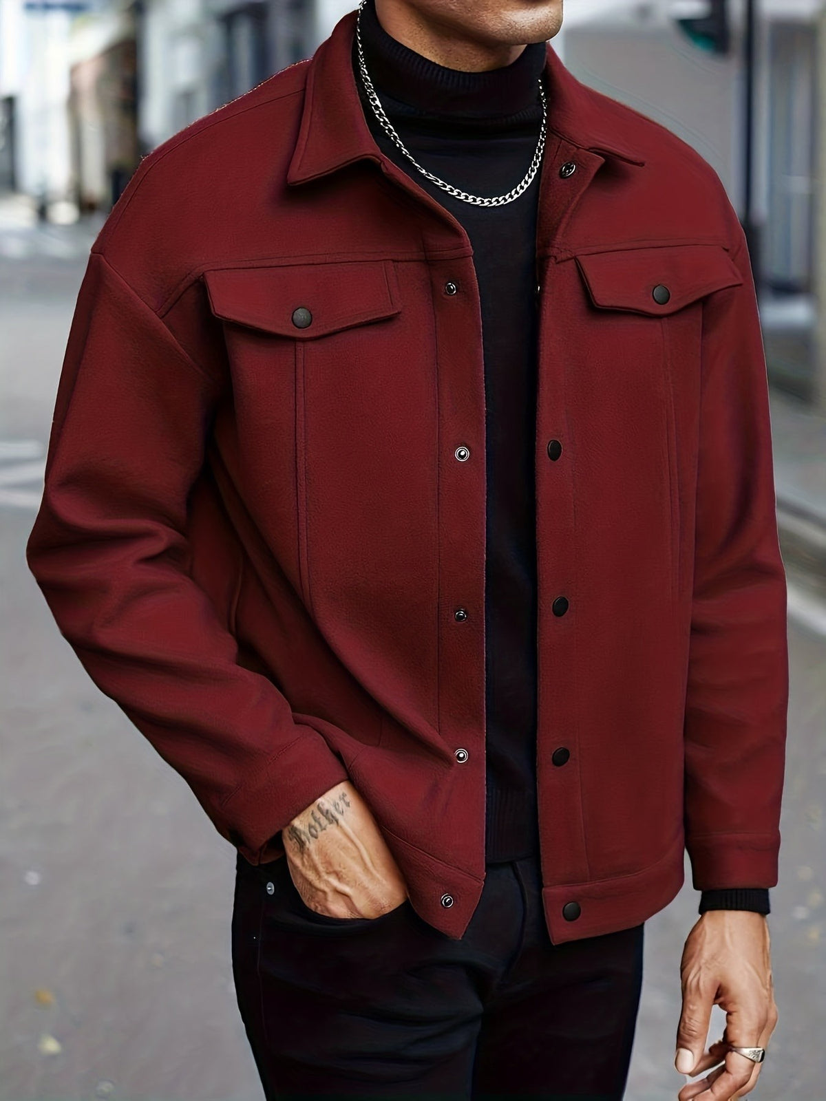 Nicolas | Pour Homme Veste à Revers Coupe Soignée Fermeture Boutons-Pression - Bourgogne
