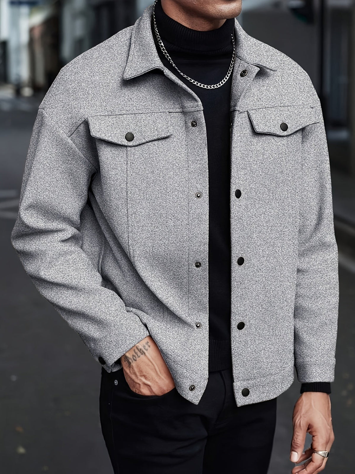 Nicolas | Pour Homme Veste à Revers Coupe Soignée Fermeture Boutons-Pression - Gris Clair