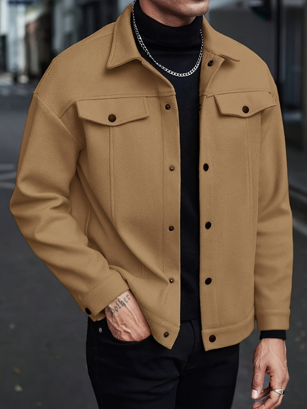 Nicolas | Pour Homme Veste à Revers Coupe Soignée Fermeture Boutons-Pression - Kaki