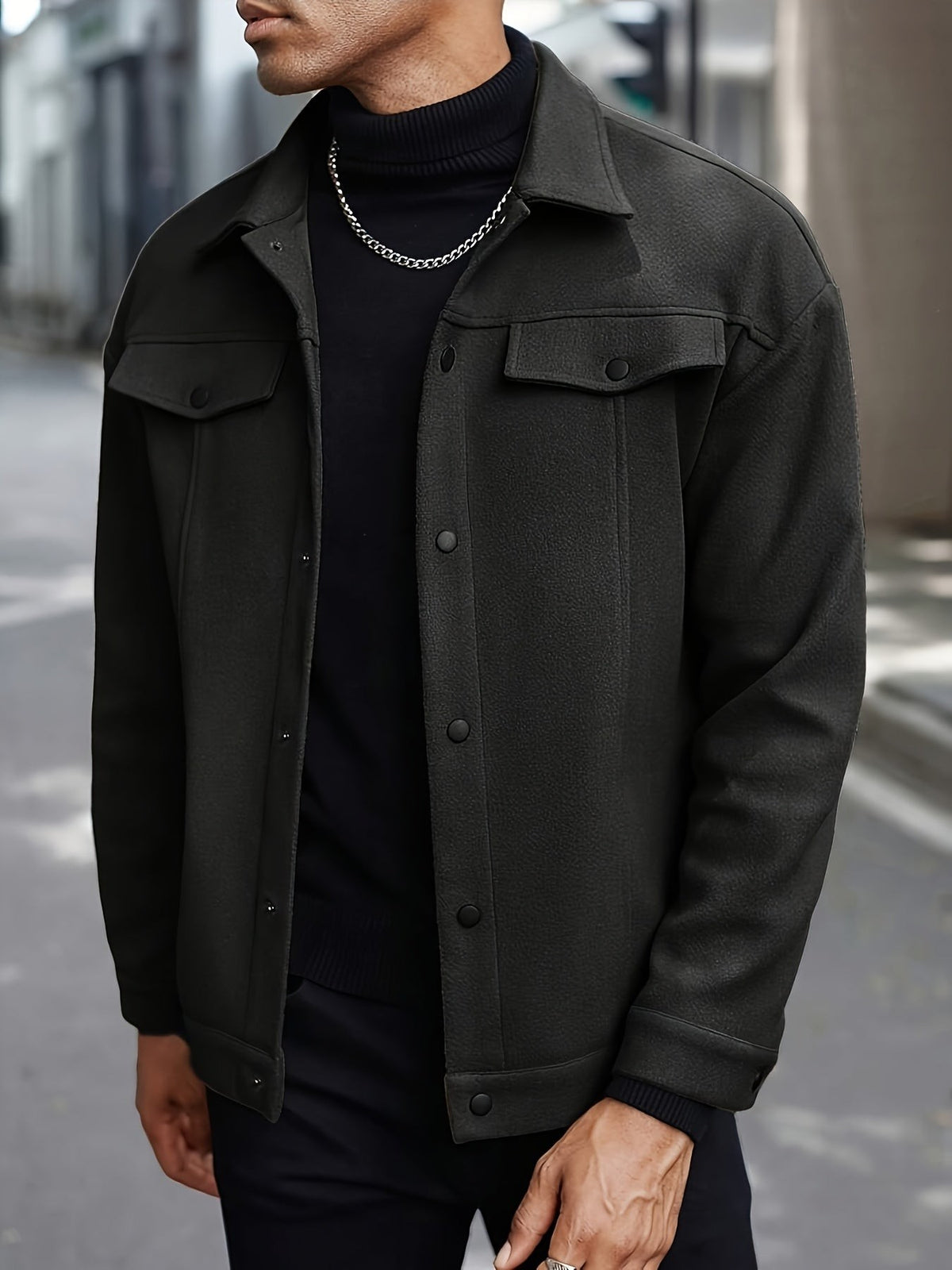 Nicolas | Pour Homme Veste à Revers Coupe Soignée Fermeture Boutons-Pression - Noir