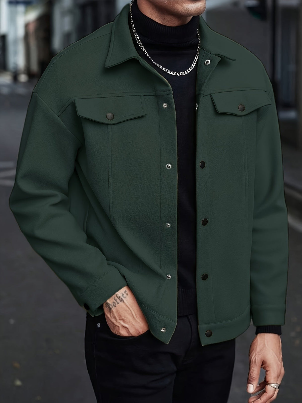 Nicolas | Pour Homme Veste à Revers Coupe Soignée Fermeture Boutons-Pression - Vert Foncé
