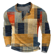 Noah | Pull Henley Homme Colorblock Rétro Motif Carreaux Manches Longues - Orange