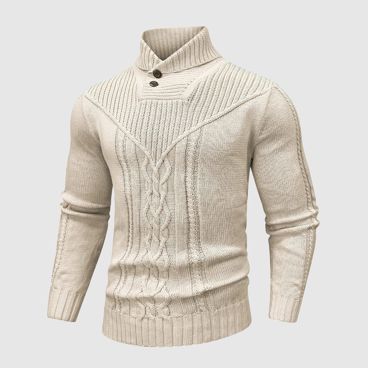 Paul | Pull Homme Col Montant Ajusté Motif Torsadé - Beige