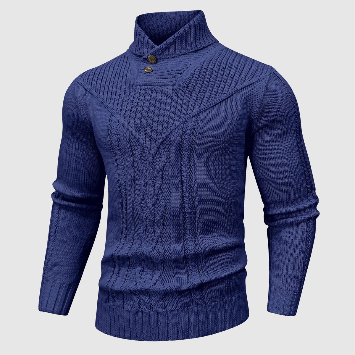 Paul | Pull Homme Col Montant Ajusté Motif Torsadé - Bleu