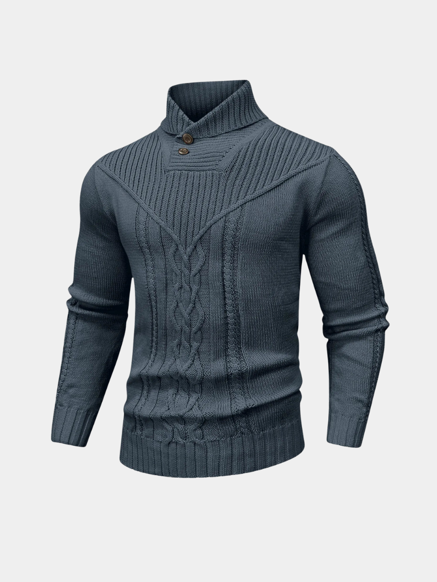 Paul | Pull Homme Col Montant Ajusté Motif Torsadé - Gris