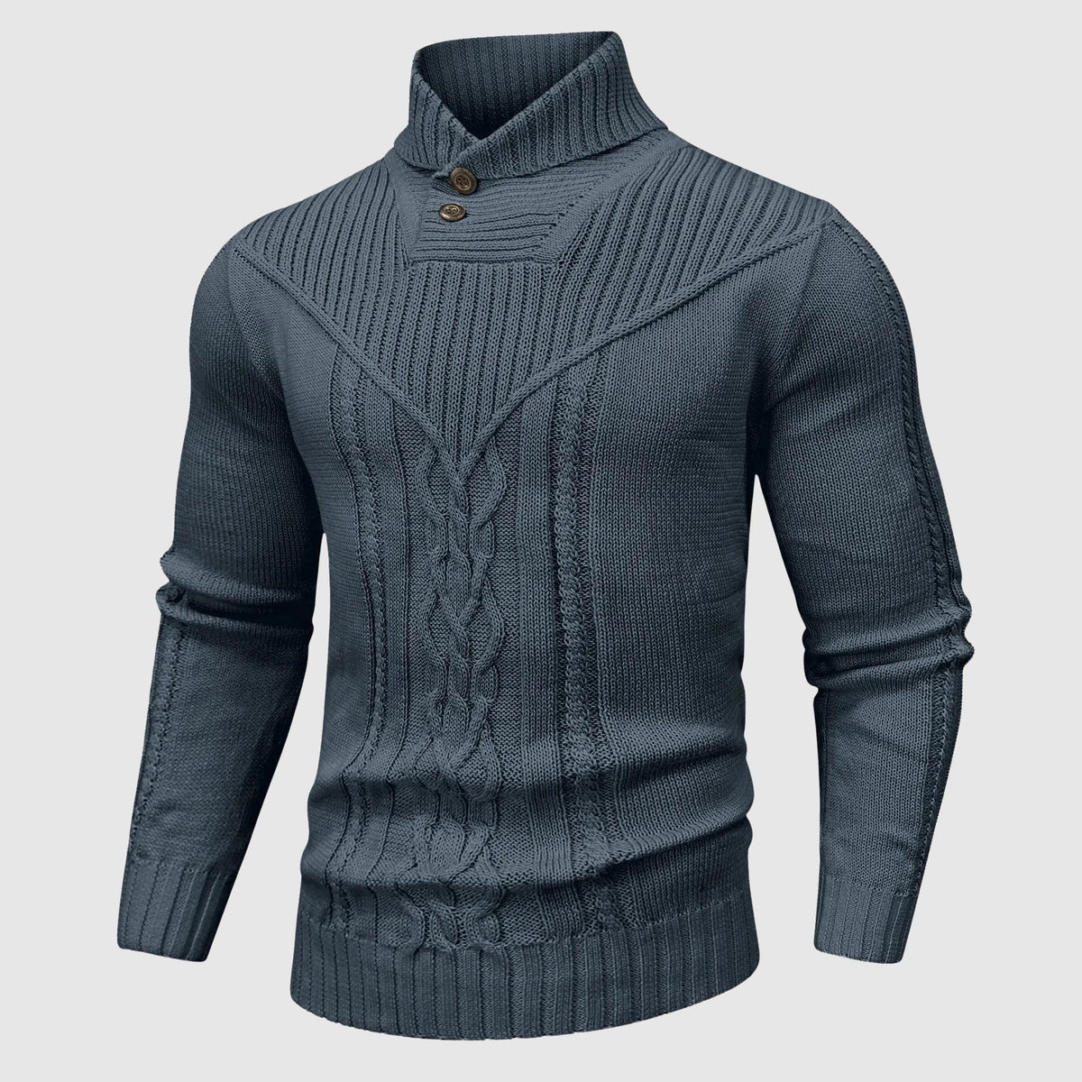 Paul | Pull Homme Col Montant Ajusté Motif Torsadé - Gris