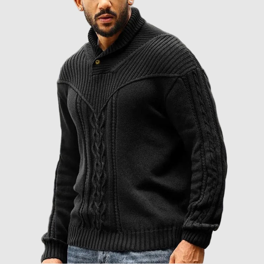 Paul | Pull Homme Col Montant Ajusté Motif Torsadé - Gris