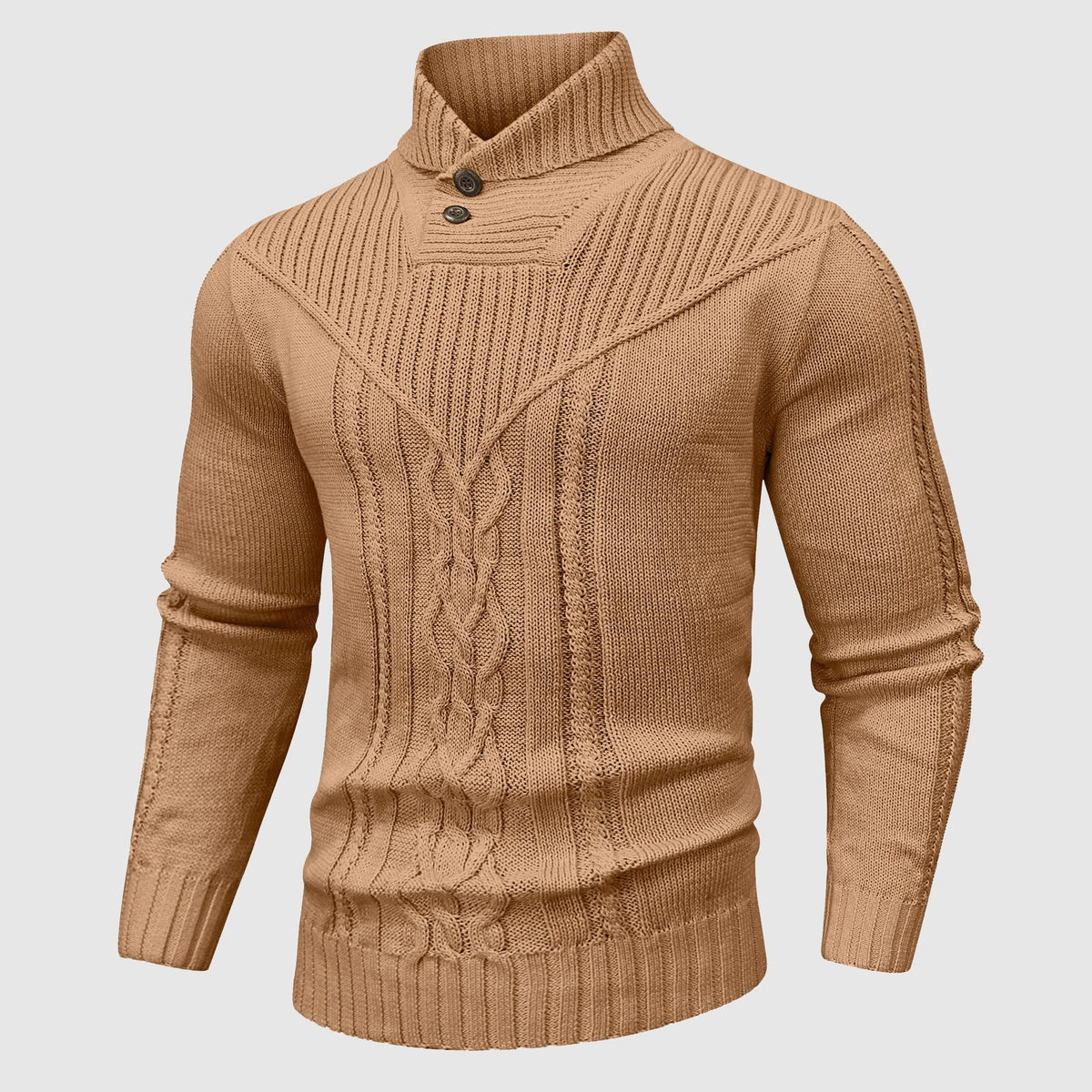 Paul | Pull Homme Col Montant Ajusté Motif Torsadé - Marron