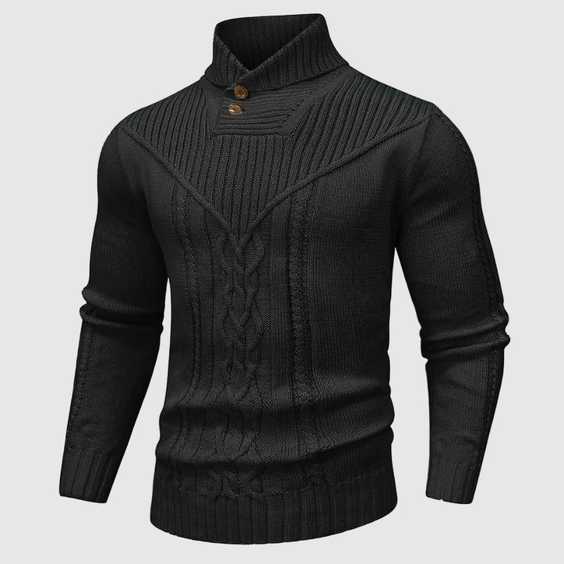 Paul | Pull Homme Col Montant Ajusté Motif Torsadé - Noir