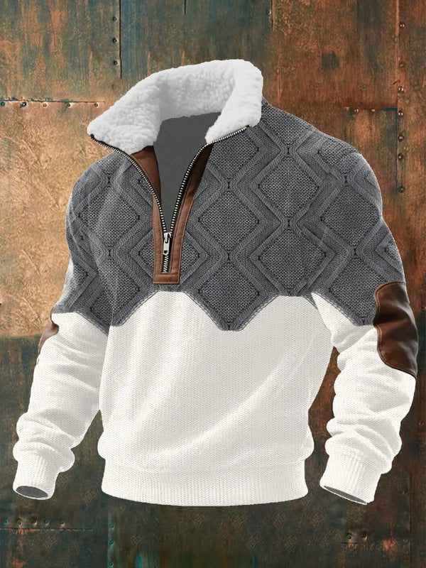 Paul | Pull pour Homme Col Montant Polaire Bicolore Tricot Épais - Blanc