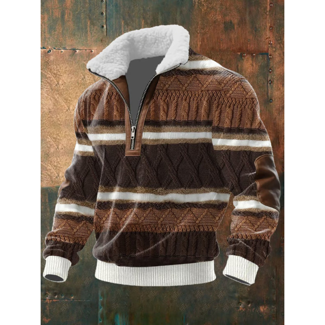 Paul | Pull pour Homme Col Montant Polaire Bicolore Tricot Épais - Blanc
