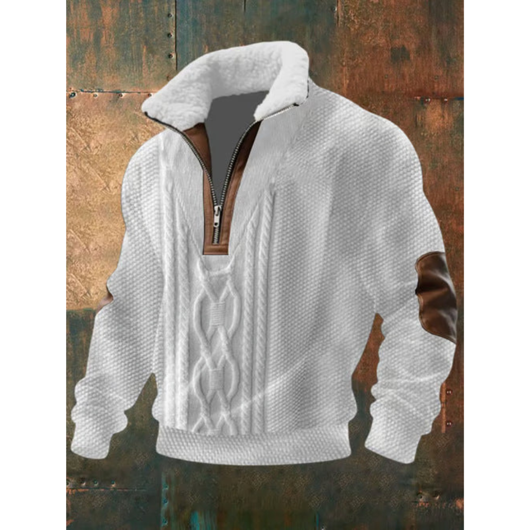 Paul | Pull pour Homme Col Montant Polaire Bicolore Tricot Épais - Blanc