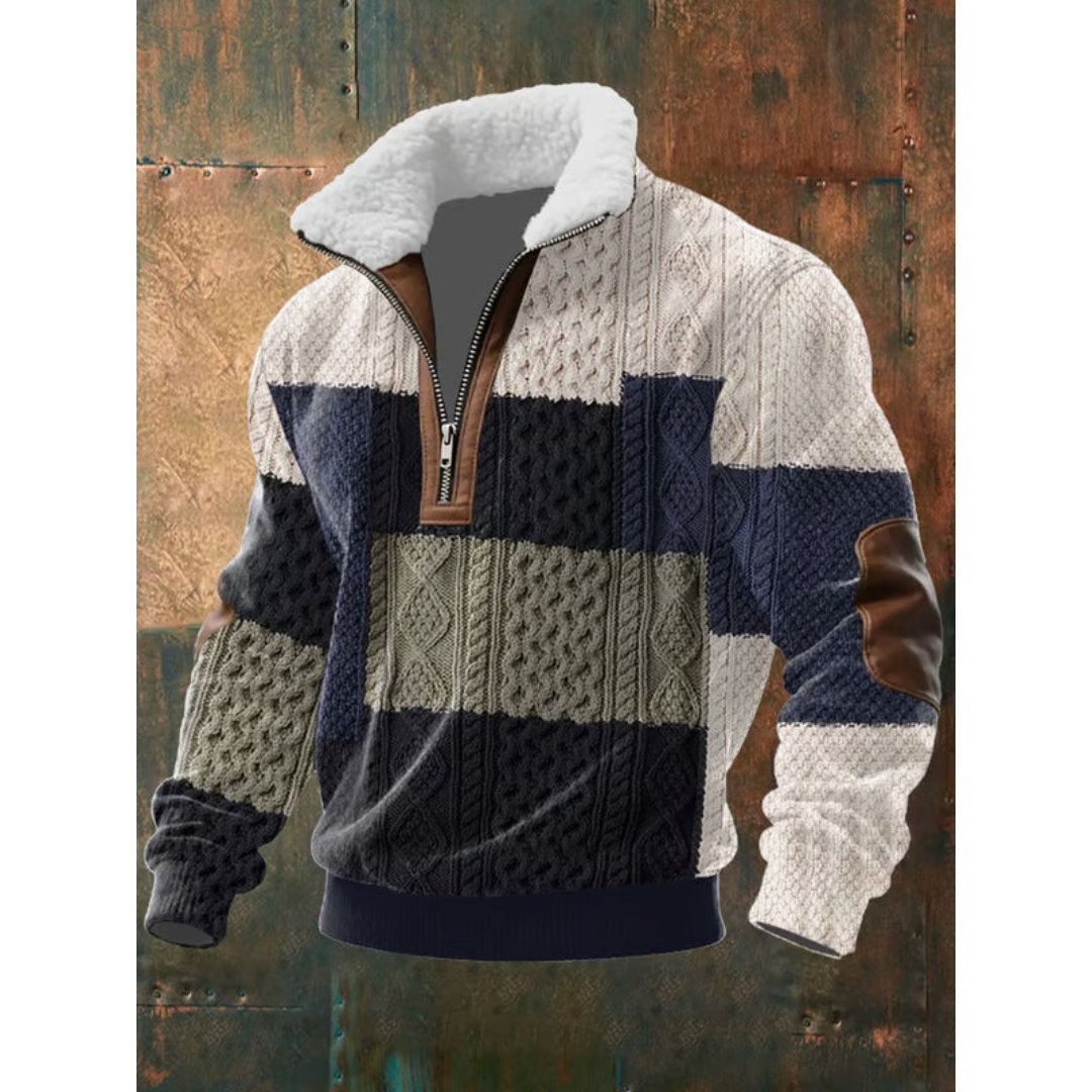 Paul | Pull pour Homme Col Montant Polaire Bicolore Tricot Épais - Bleu
