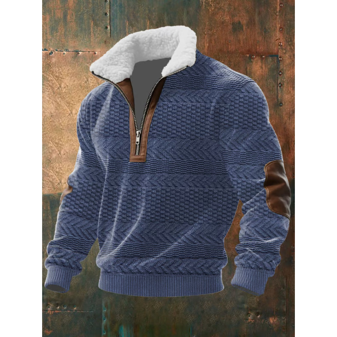 Paul | Pull pour Homme Col Montant Polaire Bicolore Tricot Épais - Bleu
