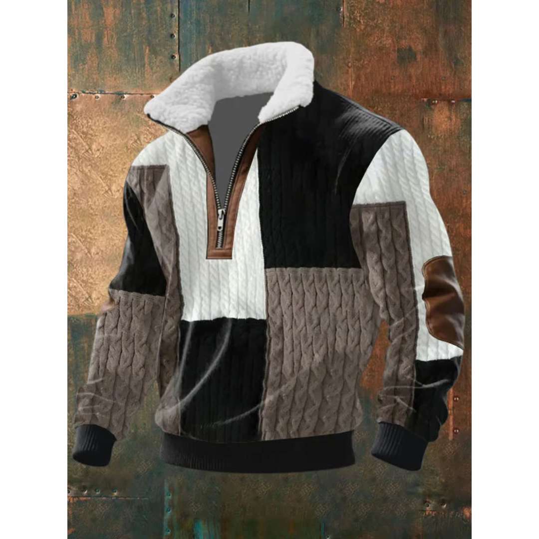 Paul | Pull pour Homme Col Montant Polaire Bicolore Tricot Épais - Gris
