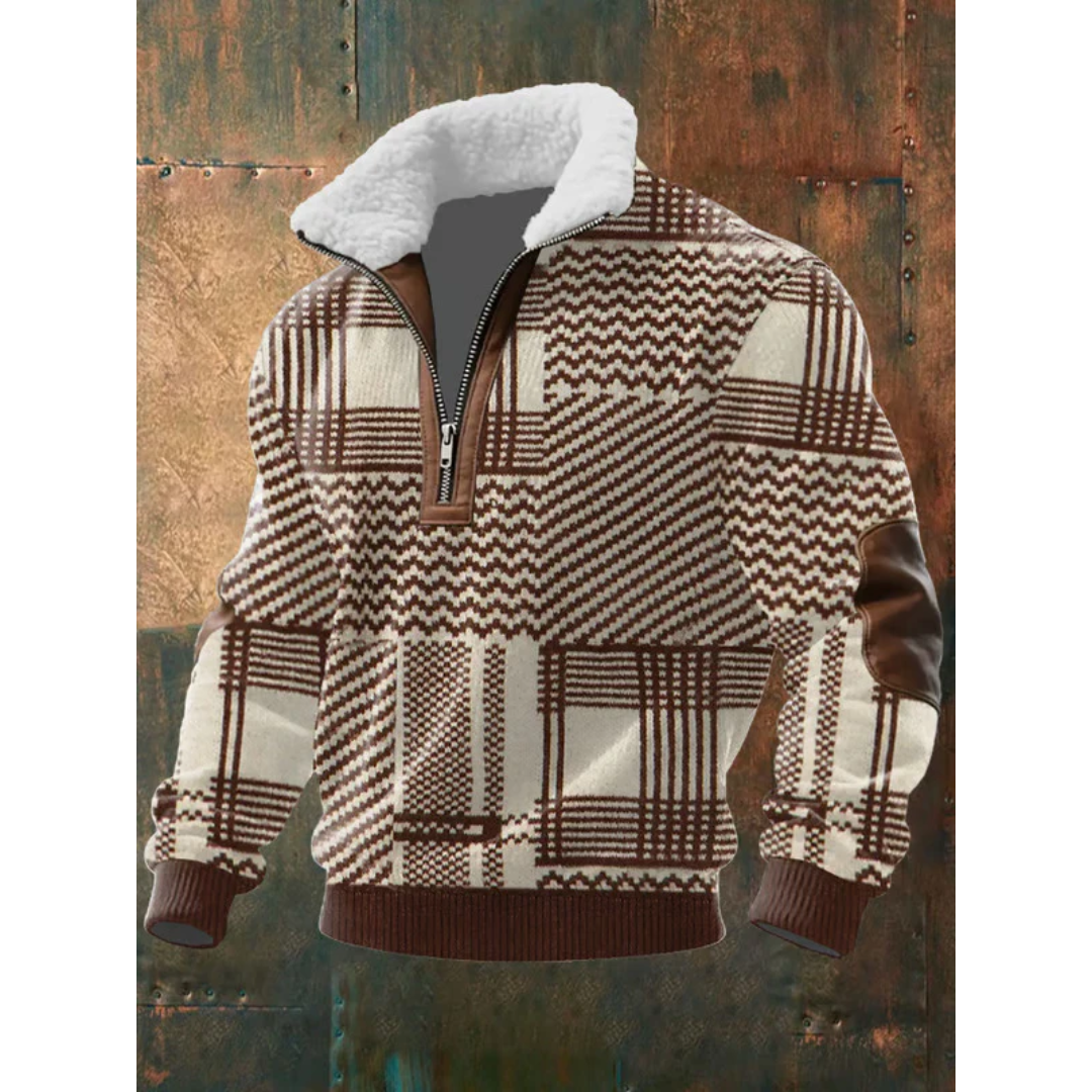 Paul | Pull pour Homme Col Montant Polaire Bicolore Tricot Épais - Marron