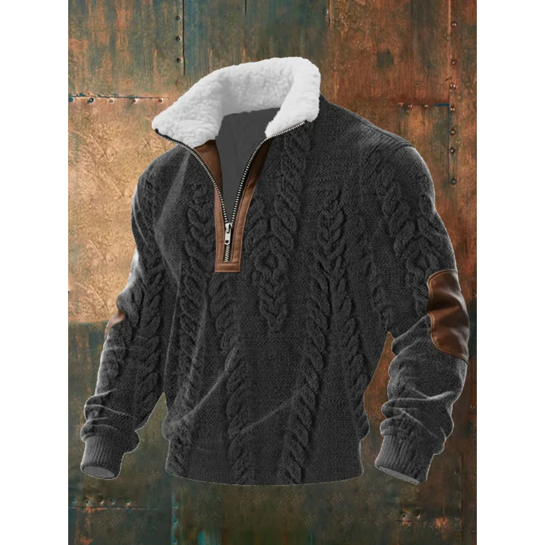 Paul | Pull pour Homme Col Montant Polaire Bicolore Tricot Épais - Noir