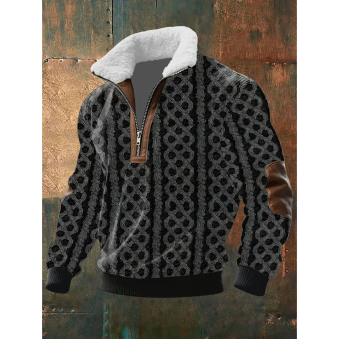 Paul | Pull pour Homme Col Montant Polaire Bicolore Tricot Épais - Noir