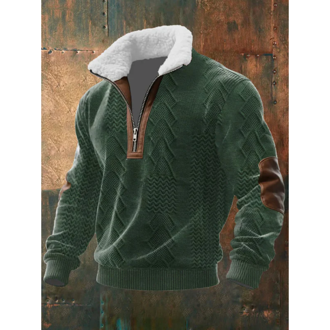 Paul | Pull pour Homme Col Montant Polaire Bicolore Tricot Épais - Vert