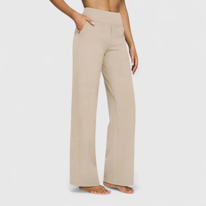 Roos | Dames Ruimvallende Loungebroek met Elastische Taille - Crème