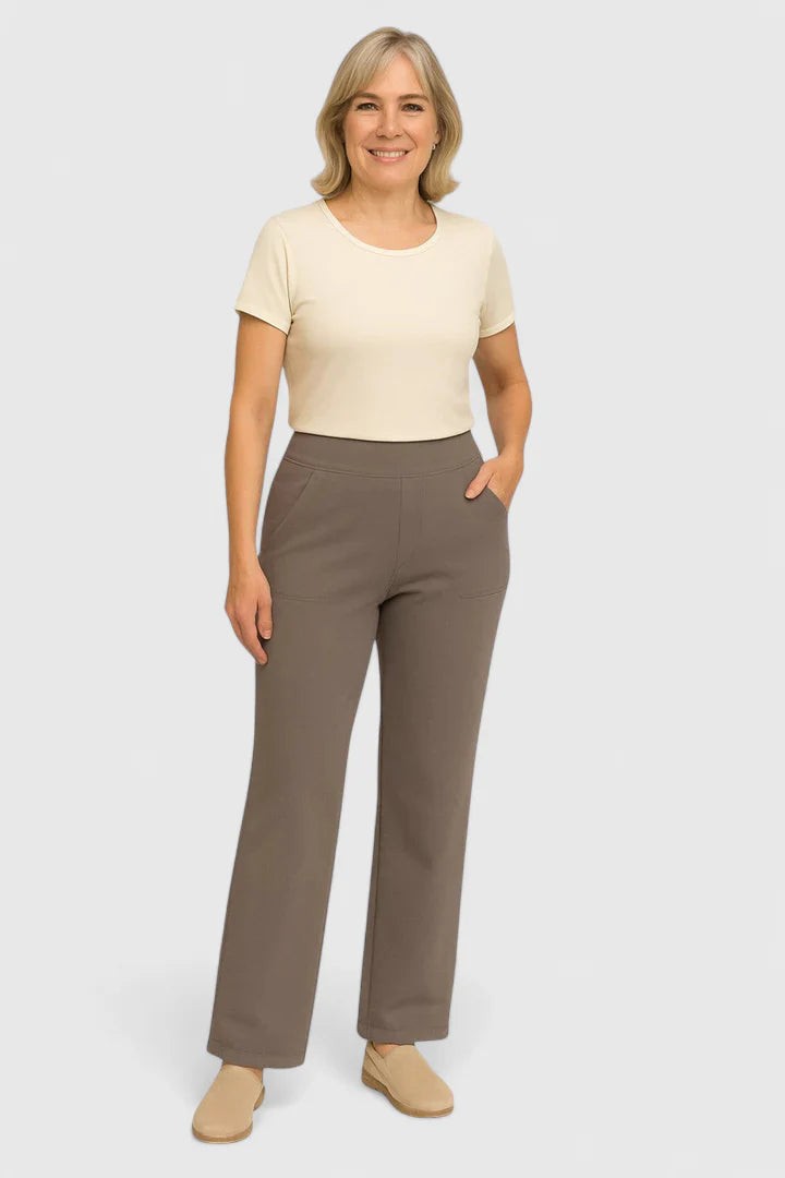 Roos | Dames Ruimvallende Loungebroek met Elastische Taille - Taupe