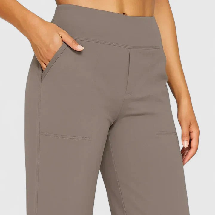 Roos | Dames Ruimvallende Loungebroek met Elastische Taille - Taupe