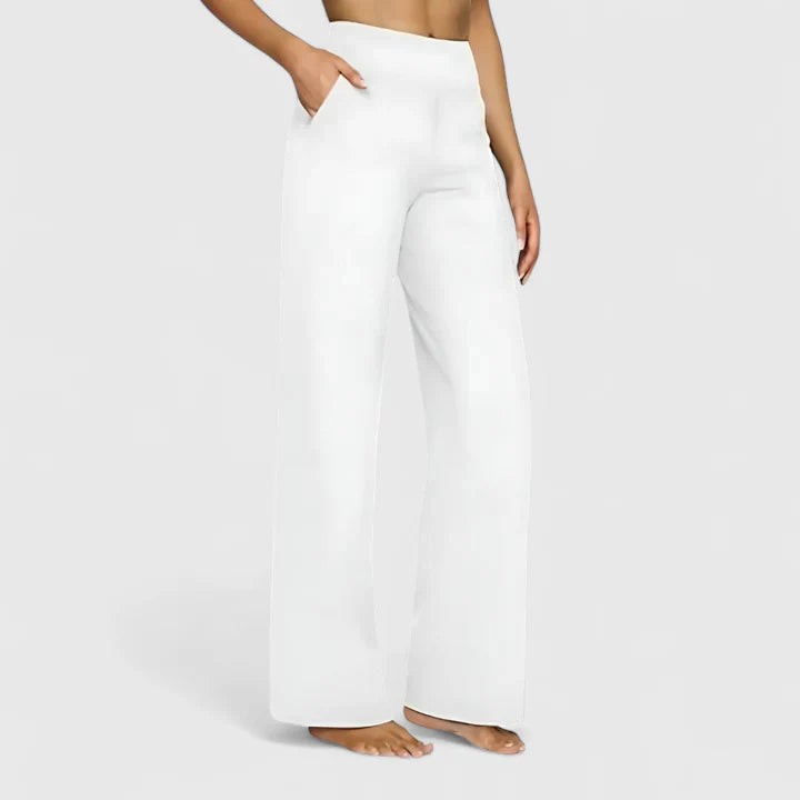 Roos | Dames Ruimvallende Loungebroek met Elastische Taille - Wit
