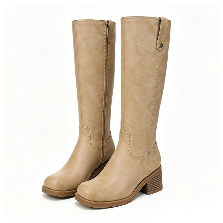 Rose | Bottes Femme Hautes Talon Bloc Fermeture Latérale - Kaki