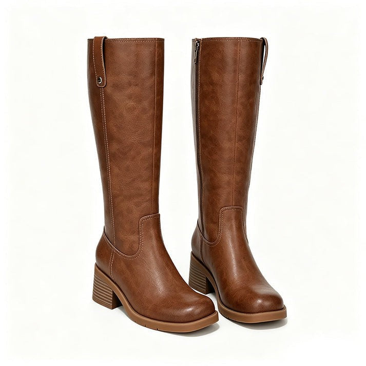 Rose | Bottes Femme Hautes Talon Bloc Fermeture Latérale - Marron
