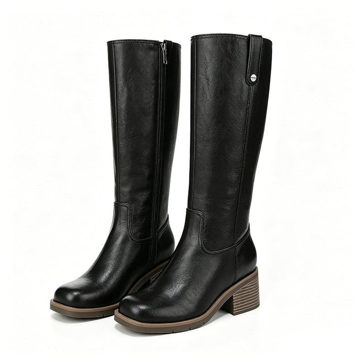 Rose | Bottes Femme Hautes Talon Bloc Fermeture Latérale - Noir