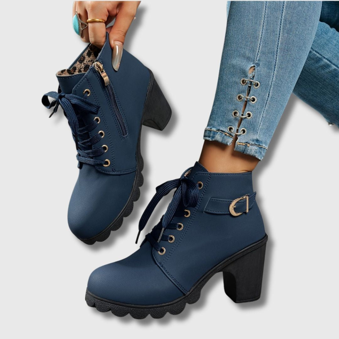Rose | Bottes Femme simili-cuir Lisse Couture Élancée Talon - Bleu