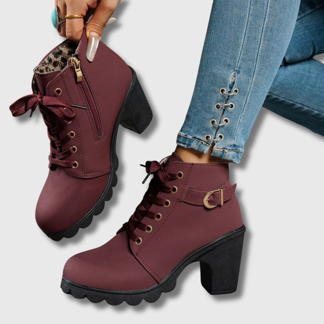 Rose | Bottes Femme simili-cuir Lisse Couture Élancée Talon - Bordeaux