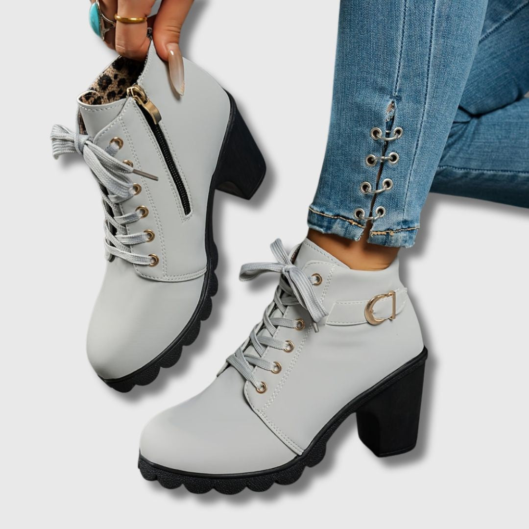 Rose | Bottes Femme simili-cuir Lisse Couture Élancée Talon - Gris