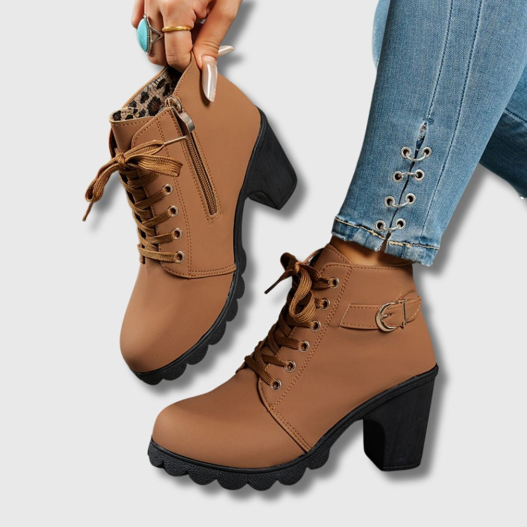 Rose | Bottes Femme simili-cuir Lisse Couture Élancée Talon - Marron