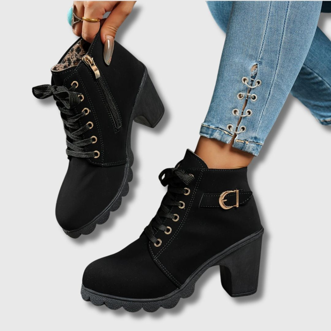 Rose | Bottes Femme simili-cuir Lisse Couture Élancée Talon - Noir