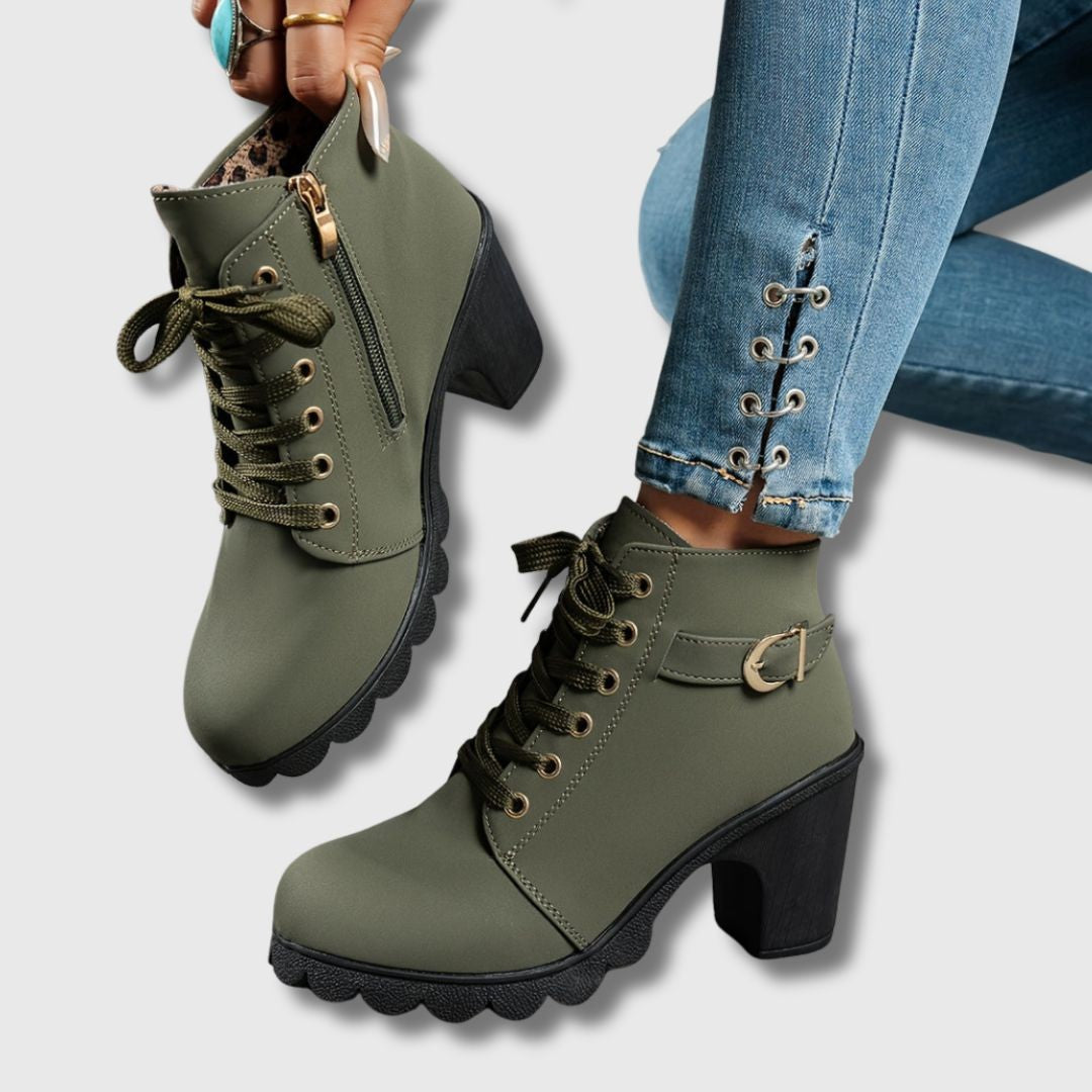 Rose | Bottes Femme simili-cuir Lisse Couture Élancée Talon - Vert