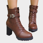 Rose | Bottes pour Femme Lacées Talon Bloc Boucle Latérale Combat - Marron