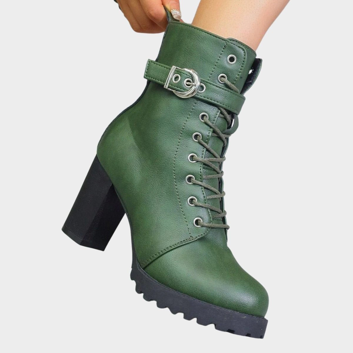 Rose | Bottes pour Femme Lacées Talon Bloc Boucle Latérale Combat - Vert