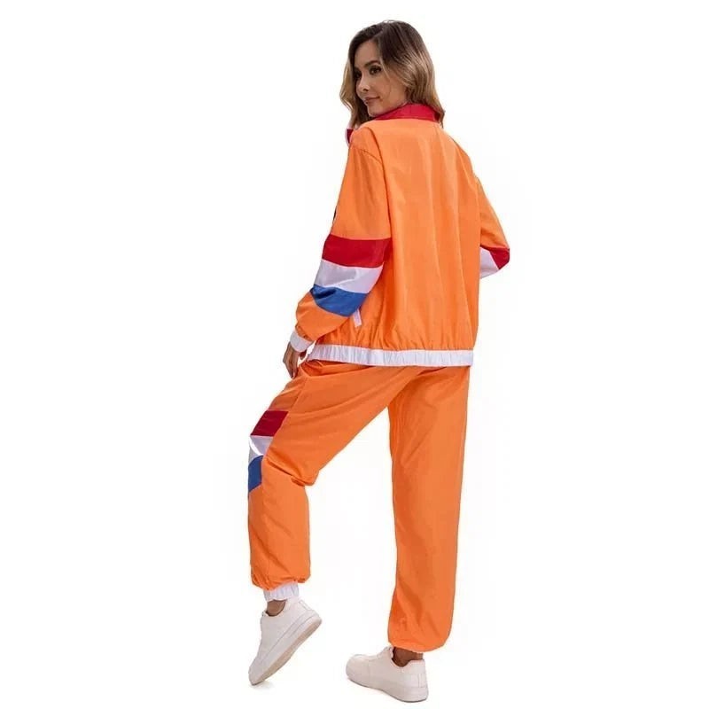 Rose | Déguisement Halloween Femme Deux-Pièces Couleurs Blocs Rétro Veste Zippée - Orange