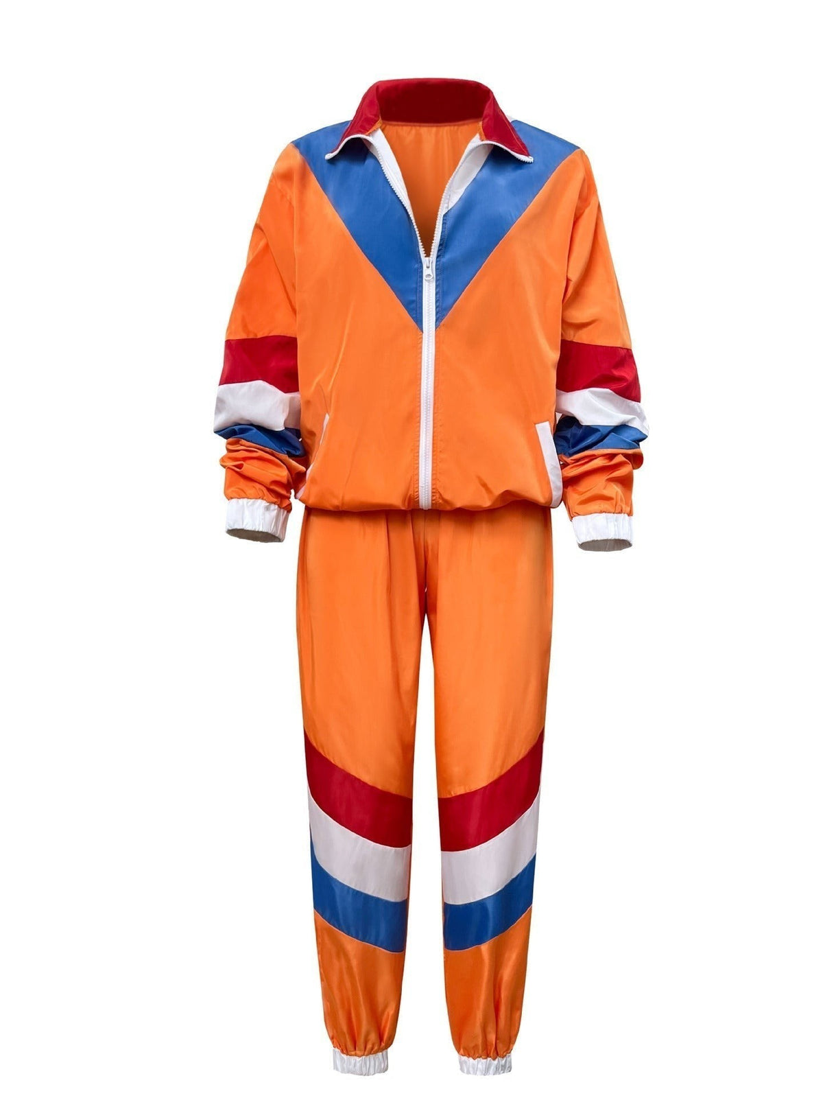 Rose | Déguisement Halloween Femme Deux-Pièces Couleurs Blocs Rétro Veste Zippée - Orange