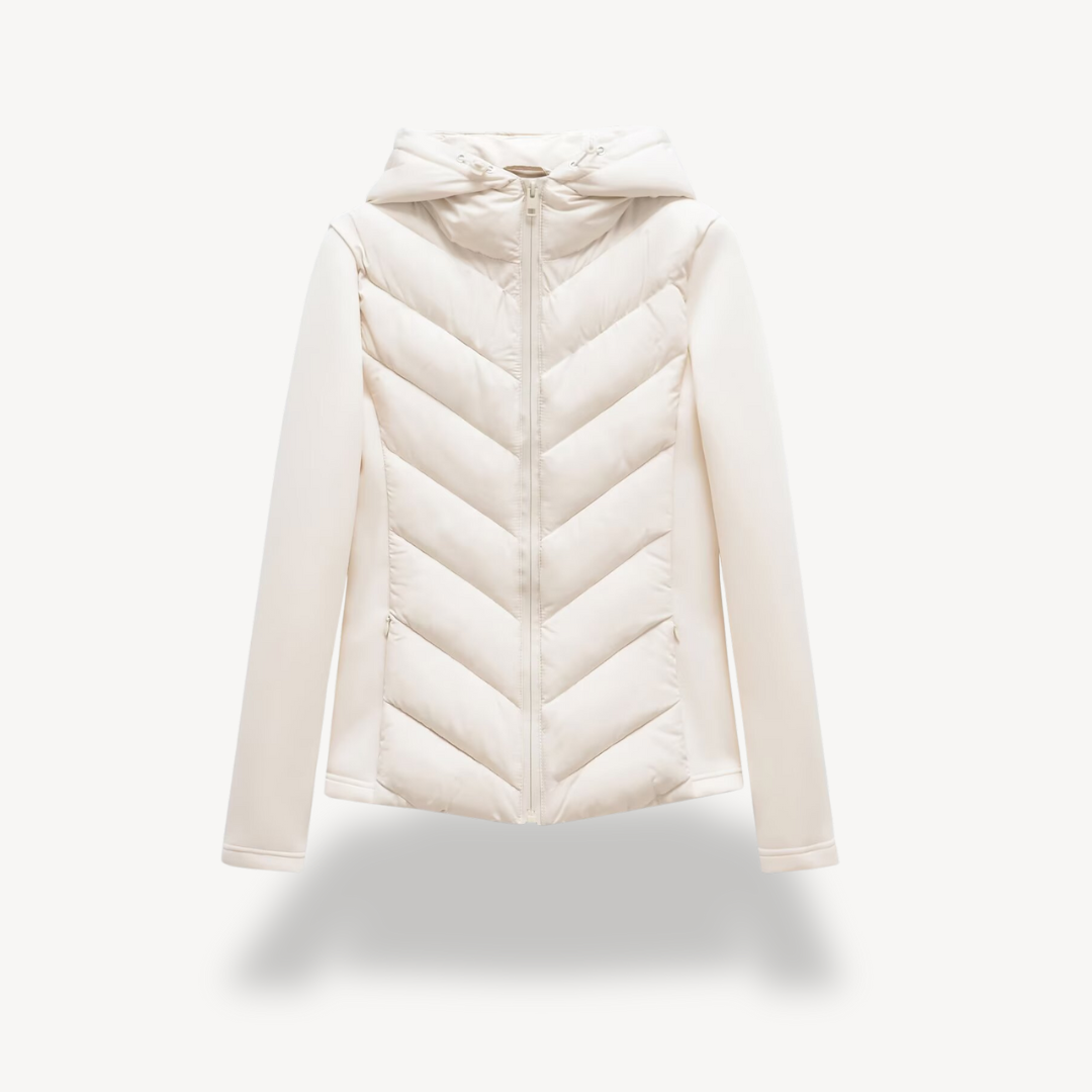 Rose | Dames Doudoune Chevron Matelassée Capuche Zippée Coupe Ajustée - Blanc
