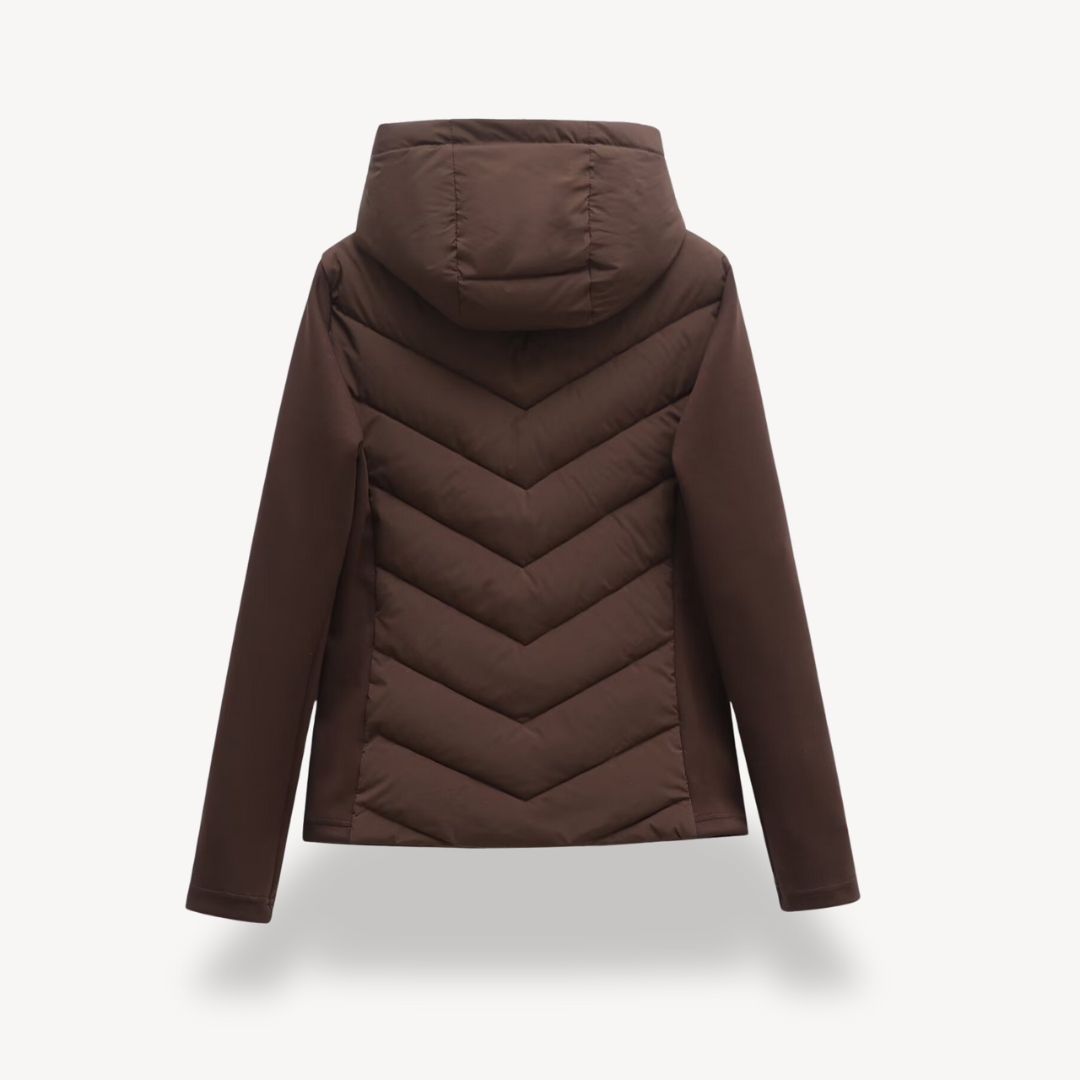 Rose | Dames Doudoune Chevron Matelassée Capuche Zippée Coupe Ajustée - Marron