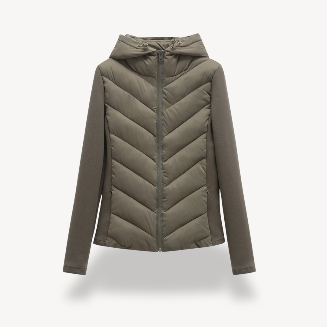 Rose | Dames Doudoune Chevron Matelassée Capuche Zippée Coupe Ajustée - Vert